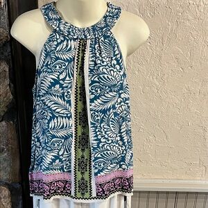 LOFT Leaf Print Halter Top - Blue, Green, and Pink